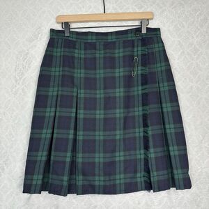 Vtg Rafaella Wool Wrap Skirt 14 Blue Green Tartan Pleated Fringe Scottish Kilt